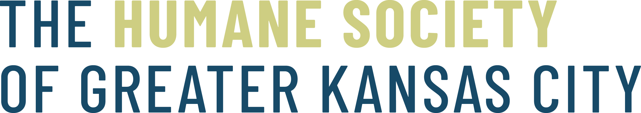 Logo for The Humane Society of Greater Kansas City on a white background. The text "Humane Society" is yellow, while the other words are navy blue.